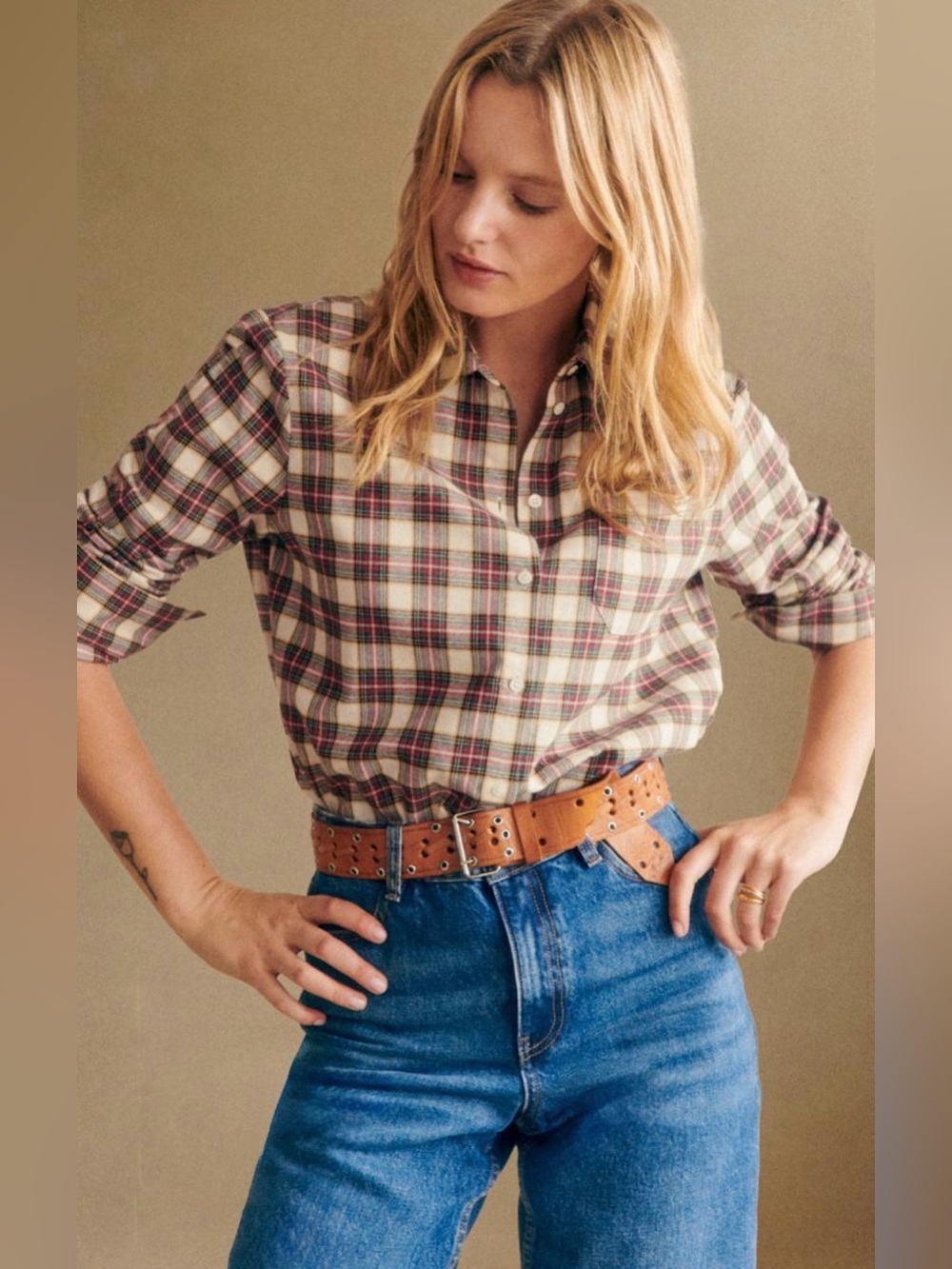 Sezane Tomboy Shirt in British Check - FR size 34 or US 2